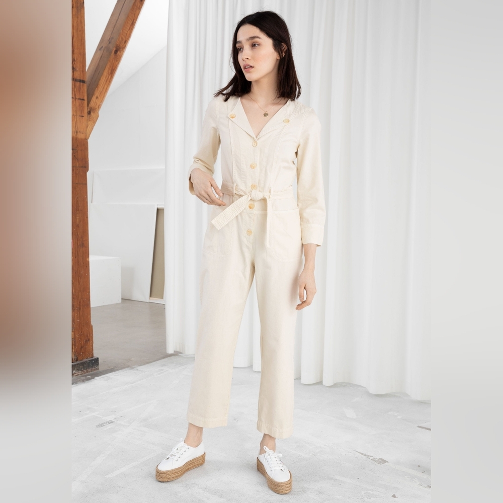 & Other Stories Los Angeles Atelier Cotton Workwear Boilersuit Cream Size US 4